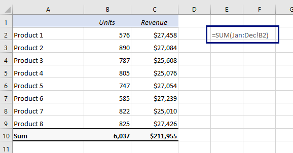 how to sum up data from different sheets in excel