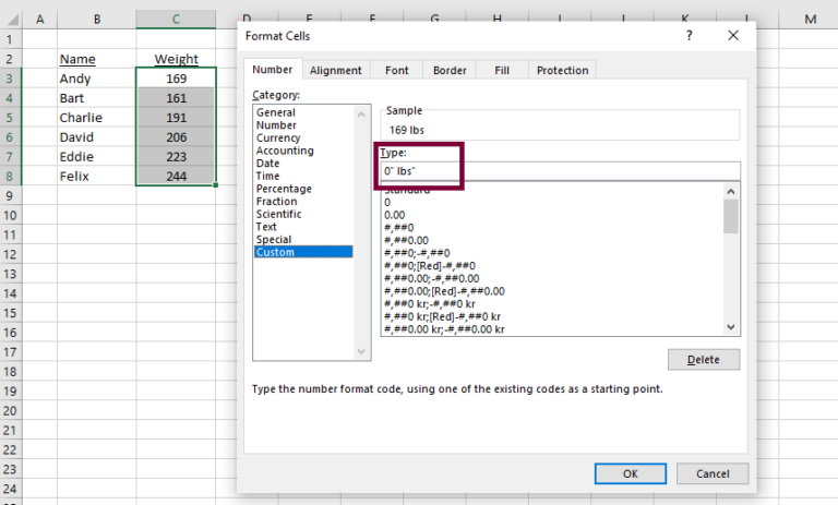 How to include the measurement unit in the number format in Excel ...