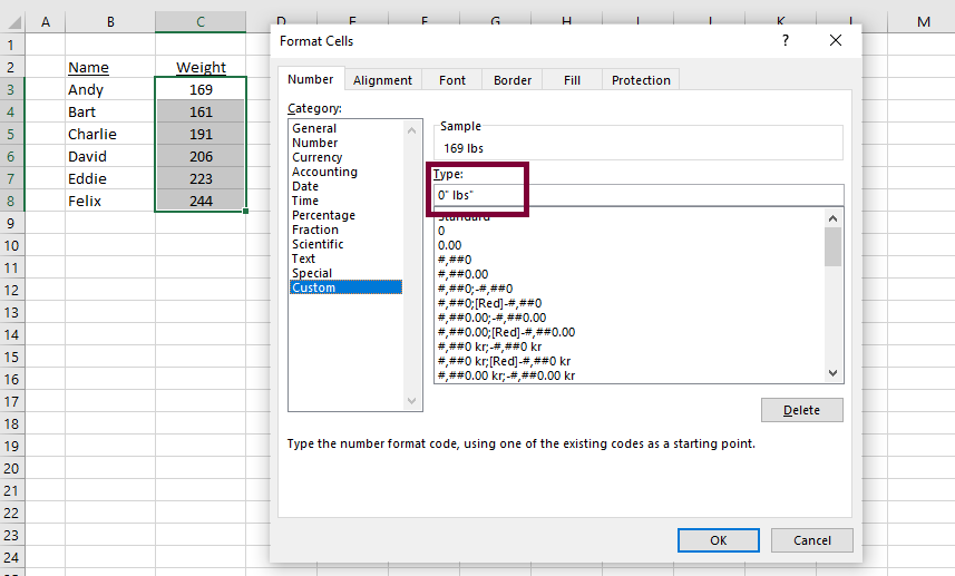 custom formatting excel